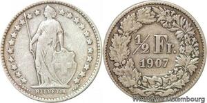 R7296 Switzerland 1/2 Franc Helvetia 1907 B Berne Silver -> Make offer
