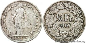 R7297 Switzerland 1/2 Franc Helvetia 1907 B Berne Silver -> Make offer