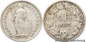 R7298 Switzerland 1/2 Franc Helvetia 1907 B Berne Silver -> Make offer
