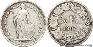 R7300 Switzerland 1/2 Franc Helvetia 1907 B Berne Silver -> Make offer