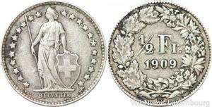 R7302 Switzerland 1/2 Franc Helvetia 1909 B Berne Silver -> Make offer