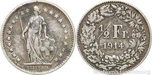 R7308 Switzerland 1/2 Franc Helvetia 1914 B Berne Silver -> Make offer