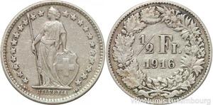 R7311 Switzerland 1/2 Franc Helvetia 1916 B Berne Silver -> Make offer