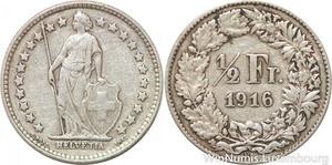 R7312 Switzerland 1/2 Franc Helvetia 1916 B Berne Silver -> Make offer