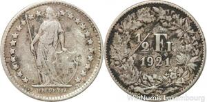 R7316 Switzerland 1/2 Franc Helvetia 1921 B Berne Silver -> Make offer