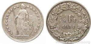 R7320 Switzerland 1/2 Franc Helvetia 1931 B Berne Silver -> Make offer