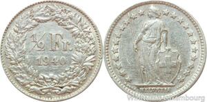 R7432 Switzerland 1/2 Franc Helvetia 1940 B Berne Silver -> Make offer