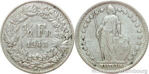 R7436 Switzerland 1/2 Franc Helvetia 1943 B Berne Silver -> Make offer