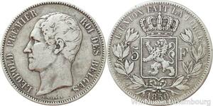 R7466 Belgium 5 Francs Leopold I 1850 Dot up date Argent Silver -> Make offer