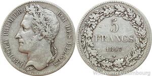R7472 Belgium 5 Francs Leopold I 1847 700K Minted Argent Silver -> Make offer