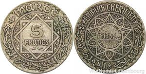 R7506 Morocco 5 Francs Mohammed V AH 1352 1933 Paris Silver -> Make offer