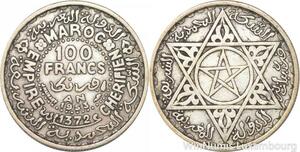 R7511 Morocco 100 Francs Mohammed V AH 1372 1953 Paris Silver -> Make offer