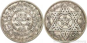 R7512 Morocco 100 Francs Mohammed V AH 1372 1953 Paris Silver -> Make offer
