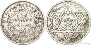 R7513 Morocco 100 Francs Mohammed V AH 1372 1953 Paris Silver -> Make offer
