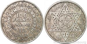 R7518 Morocco 100 Francs Mohammed V AH 1372 1953 Paris Silver -> Make offer