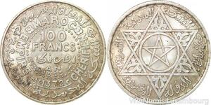 R7520 Morocco 100 Francs Mohammed V AH 1372 1953 Paris Silver AU -> Make offer