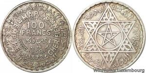 R7521 Morocco 100 Francs Mohammed V AH 1372 1953 Paris Silver AU -> Make offer
