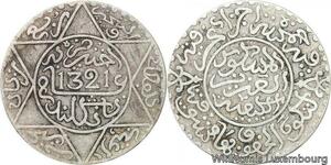 R7537 Morocco 2 1/2 Dirhams 1/4 Rial Abd al-Aziz AH 1321 1903 London Silver