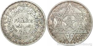 R7540 Morocco 100 Francs Mohammed V AH 1372 1953 Paris Silver AU -> Make offer