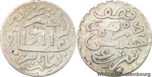 R7562 Morocco 1/2 Dirham Hassan Ier AH 1311 1894 Countermark Ram Belier Silver