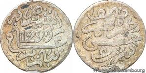 R7564 Morocco 1/2 Dirham Hassan Ier AH 1299 1882 Countermark Ram Belier Silver