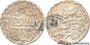 R7567 Morocco 1/2 Dirham Abd al-Aziz 1321 1903 Countermark Ram Belier Silver