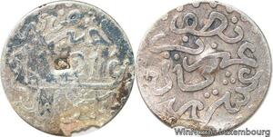 R7570 Morocco 1/2 Dirham Abd al-Aziz 1321 1903 Countermark Ram Belier Silver