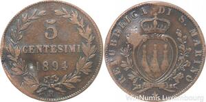 R7579 San Marino 5 Centesimi 1894 R Roma -> Make offer