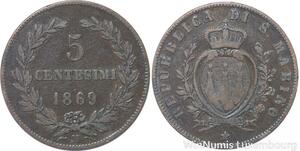 R7582 San Marino 5 Centesimi 1869 M Milan -> Make offer