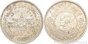 R7588 Morocco 500 Francs Mohammed V AH 1376 1956 Paris Silver AU -> Make offer