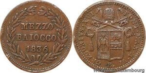 R7640 Vatican Papal States 1/2 Mezzo Baiocco Gregory XVI 1836 VI B -> Make offer