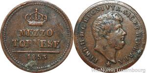 R7684 Italy Italian States Sicily Naples 1/2 Mezzo Tornese Ferdinando II 1853