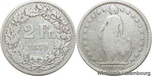 R7689 Switzerland 2 Francs Helvetia 1879 B Berne Silver -> Make offer
