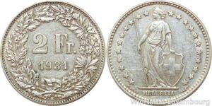 R7699 Switzerland 2 Francs Helvetia 1931 B Berne Silver -> Make offer