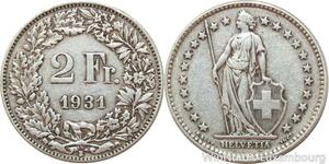 R7700 Switzerland 2 Francs Helvetia 1931 B Berne Silver -> Make offer