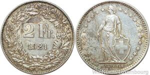 R7704 Switzerland 2 Francs Helvetia 1921 B Berne Silver -> Make offer