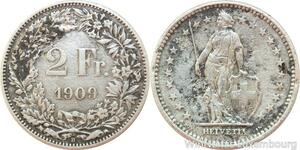 R7712 Switzerland 2 Francs Helvetia 1909 B Berne Silver -> Make offer