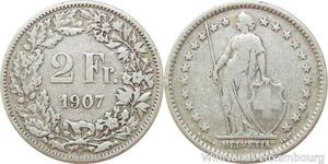 R7715 Switzerland 2 Francs Helvetia 1907 B Berne Silver -> Make offer