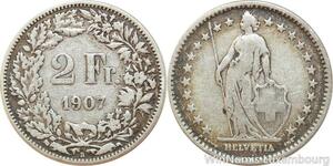 R7716 Switzerland 2 Francs Helvetia 1907 B Berne Silver -> Make offer