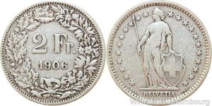 R7717 Switzerland 2 Francs Helvetia 1906 B Berne Silver -> Make offer