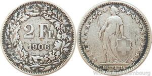 R7718 Switzerland 2 Francs Helvetia 1906 B Berne Silver -> Make offer