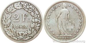 R7719 Switzerland 2 Francs Helvetia 1905 B Berne Silver -> Make offer