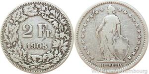 R7720 Switzerland 2 Francs Helvetia 1905 B Berne Silver -> Make offer