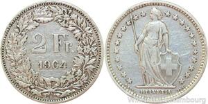 R7722 Switzerland 2 Francs Helvetia 1904 B Berne Silver -> Make offer