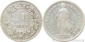 R7725 Switzerland 2 Francs Helvetia 1886 B Berne Silver -> Make offer