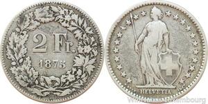 R7731 Switzerland 2 Francs Helvetia 1875 B Berne Silver -> Make offer