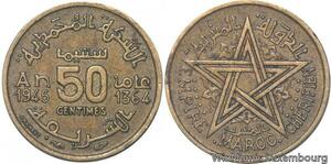 R7910 Morocco 50 Centimes Mohammed V AH 1364 1945 A Paris -> Make offer