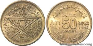 R7918 Morocco 50 Centimes Mohammed V AH 1364 1945 A Paris UNC -> Make offer