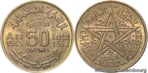 R7922 Morocco 50 Centimes Mohammed V AH 1364 1945 A Paris AU -> Make offer