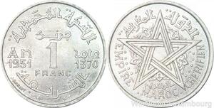 R7932 Morocco 1 Franc Mohammed V AH 1370 1951 A Paris -> Make offer